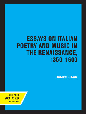 cover image of Essays on Italian Poetry and Music in the Renaissance, 1350-1600